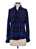 Express 100% Rayon Plaid Blue Long Sleeve Button-Down Shirt Size S - photo 1