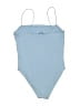 Zara Solid Blue One Piece Swimsuit Size L - photo 2