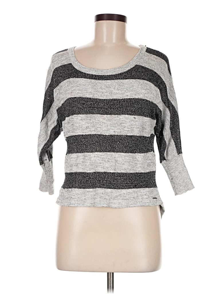 Pre-owned Hang Ten 3/4 Sleeve Top Gray Boatneck Tops