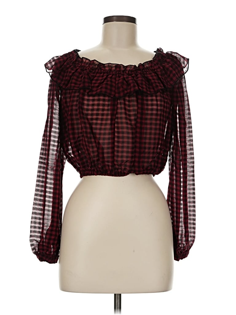 Pre-owned Olivaceous 3/4 Sleeve Blouse In Burgundy