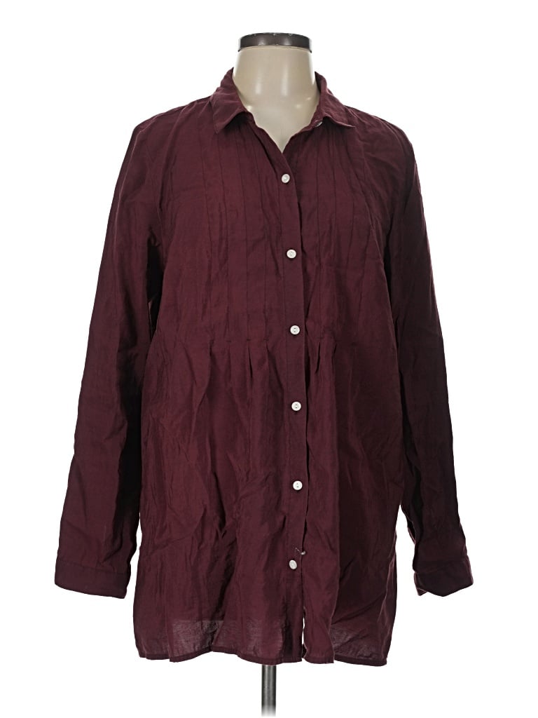 Pre-owned Jjill 3/4 Sleeve Button Down Shirt In Burgundy