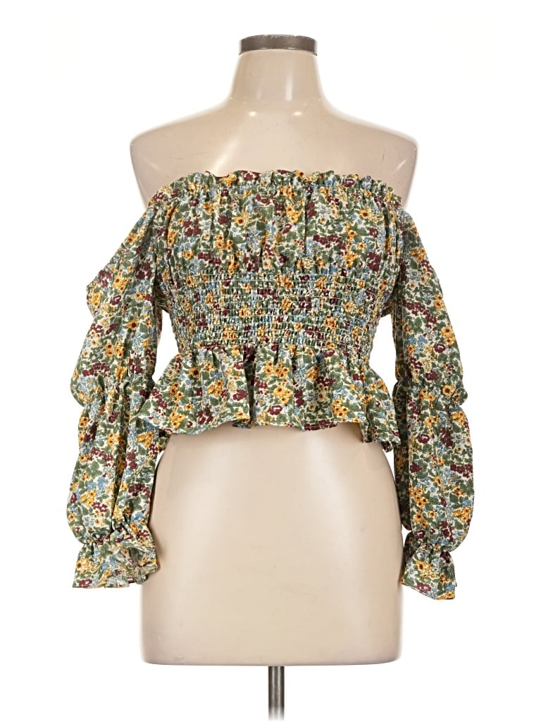 Pre-owned Kourt 3/4 Sleeve Blouse In Green
