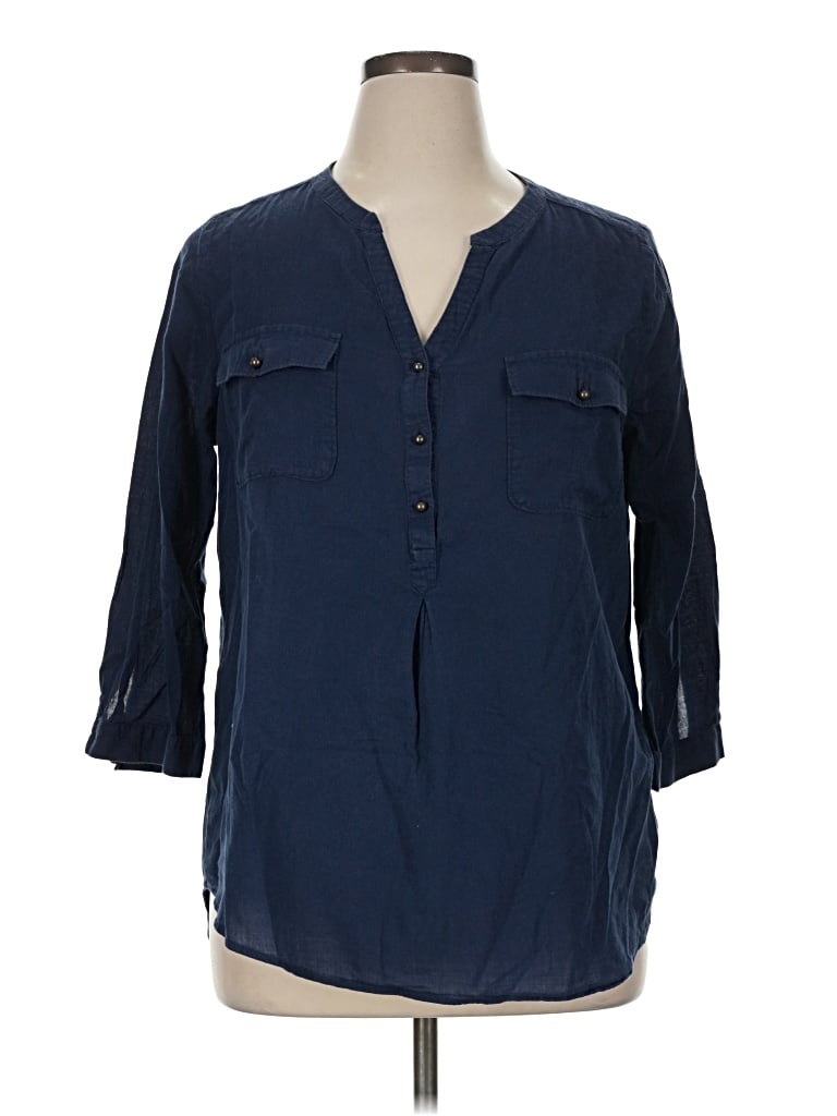 Pre-owned St. John's Bay 3/4 Sleeve Button Down Shirt In Blue