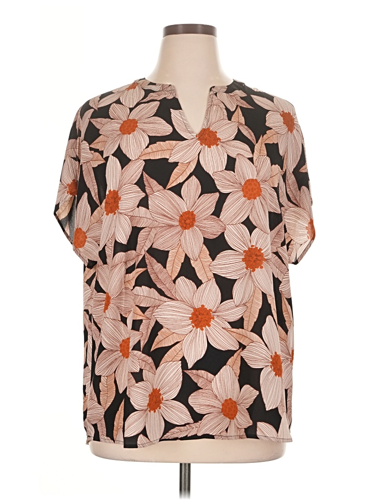 Pre-owned Cabi Short Sleeve Blouse In Brown