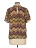 Peyton Jensen 100% Polyester Chevron-herringbone Brown Short Sleeve Blouse Size L - photo 2