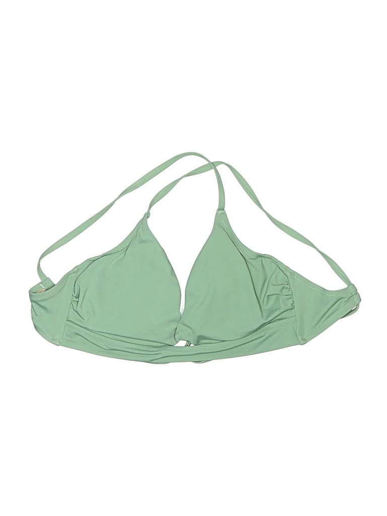Pre-owned Shade & Shore Swimsuit Top Green Solid Pattern Swimwear