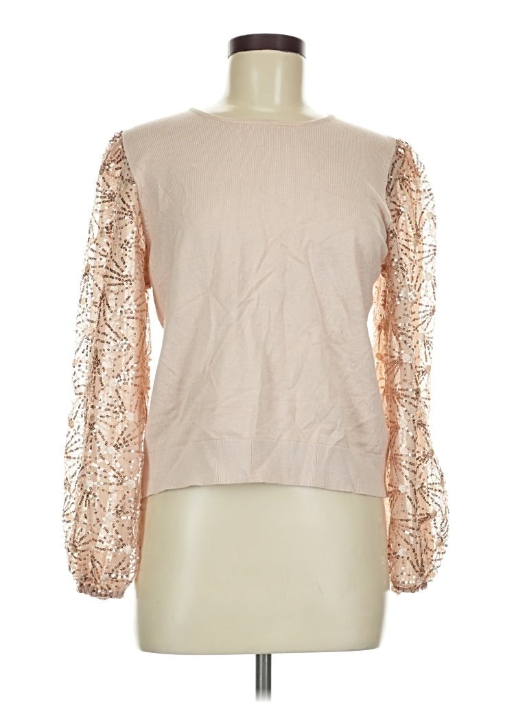 Pre-owned Adrianna Papell Long Sleeve Blouse In Tan