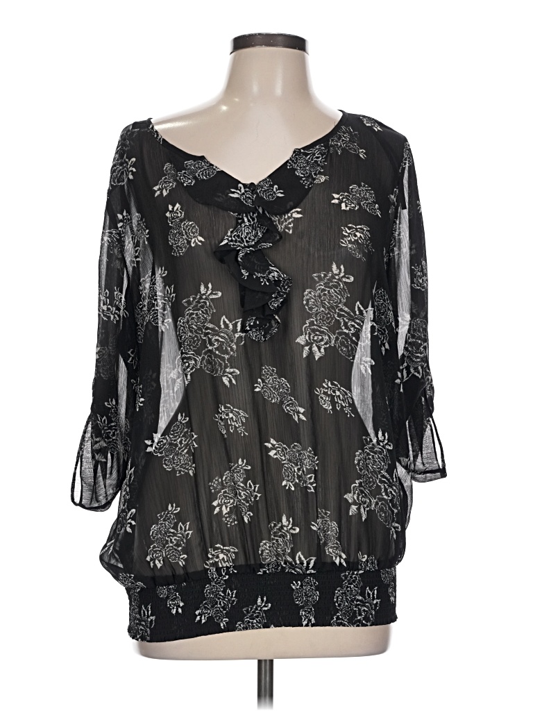 Pre-owned Torrid 3/4 Sleeve Blouse In Black