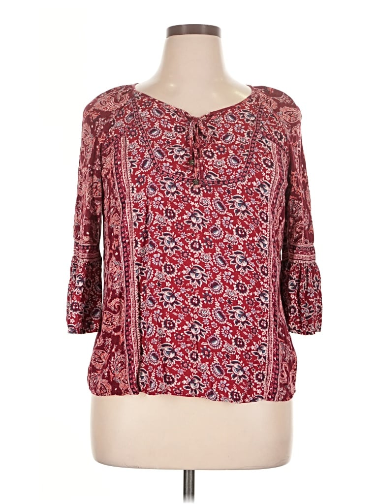 Pre-owned Westport 3/4 Sleeve Blouse In Burgundy