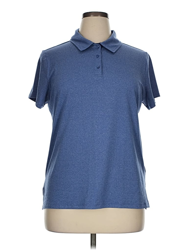 Pre-owned 32 Degrees Short Sleeve Top Blue Collared Neckline Tops