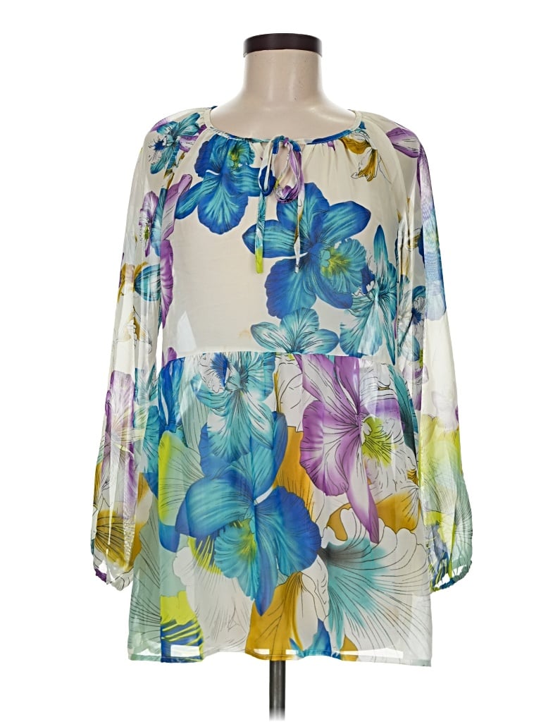 Pre-owned Suzanne Betro 3/4 Sleeve Blouse In Blue