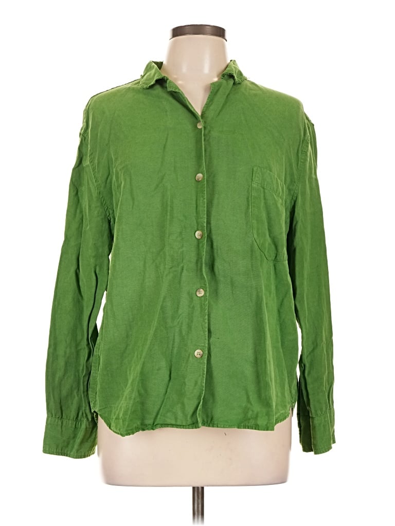 Pre-owned Zara Long Sleeve Button Down Shirt In Green