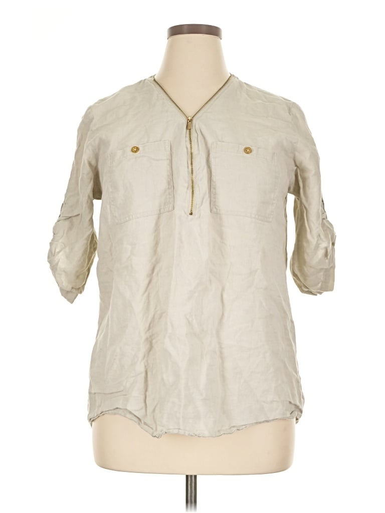 Pre-owned Company Ellen Tracy 3/4 Sleeve Button Down Shirt In Tan