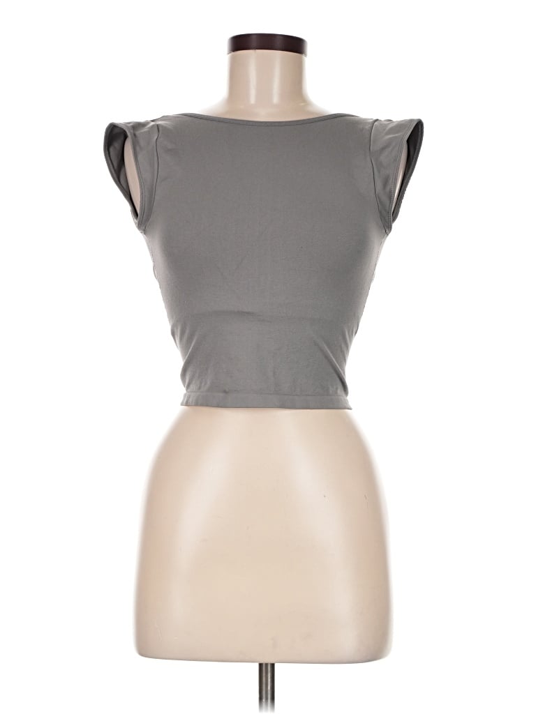 Pre-owned Anwnd Short Sleeve Top Gray Sweetheart Neckline Tops