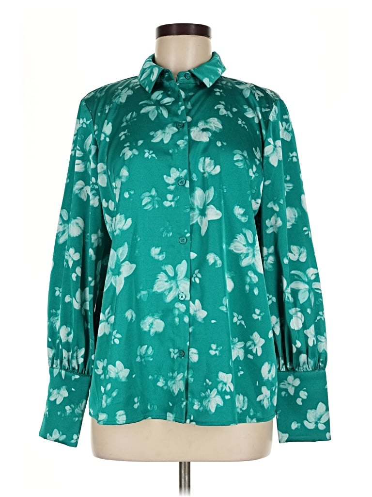 Pre-owned Halogen Long Sleeve Blouse In Green