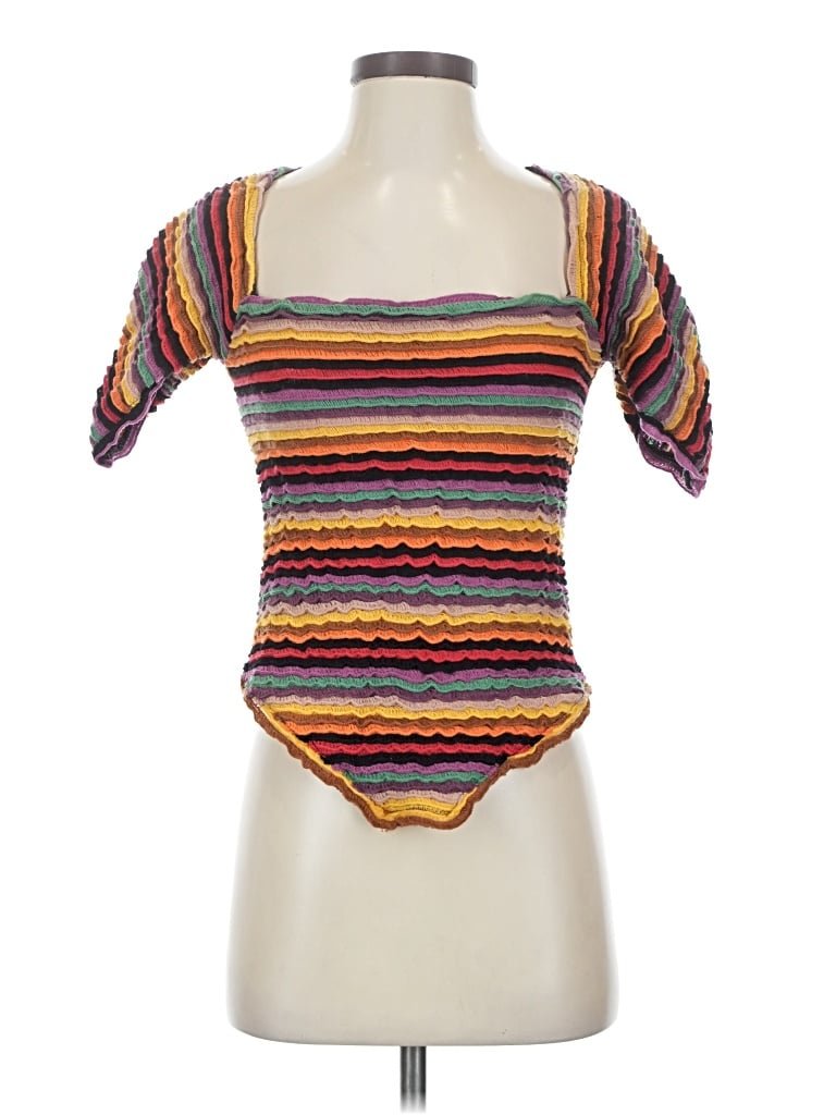Pre-owned Tach Clothing Short Sleeve Top Yellow Square Neckline Tops
