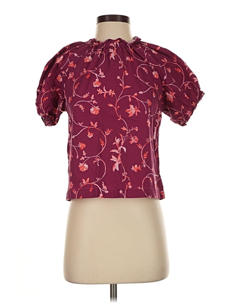 Pre-owned Hill House Short Sleeve Blouse In Burgundy
