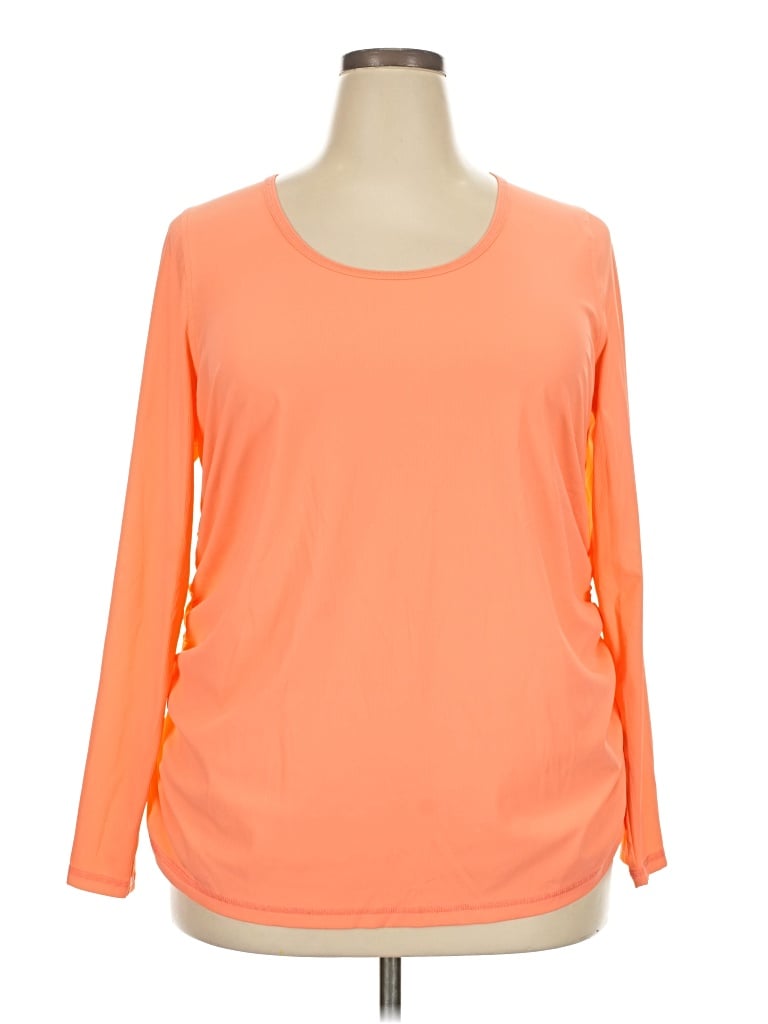 Pre-owned Livi Long Sleeve Top Orange Scoop Neck Tops
