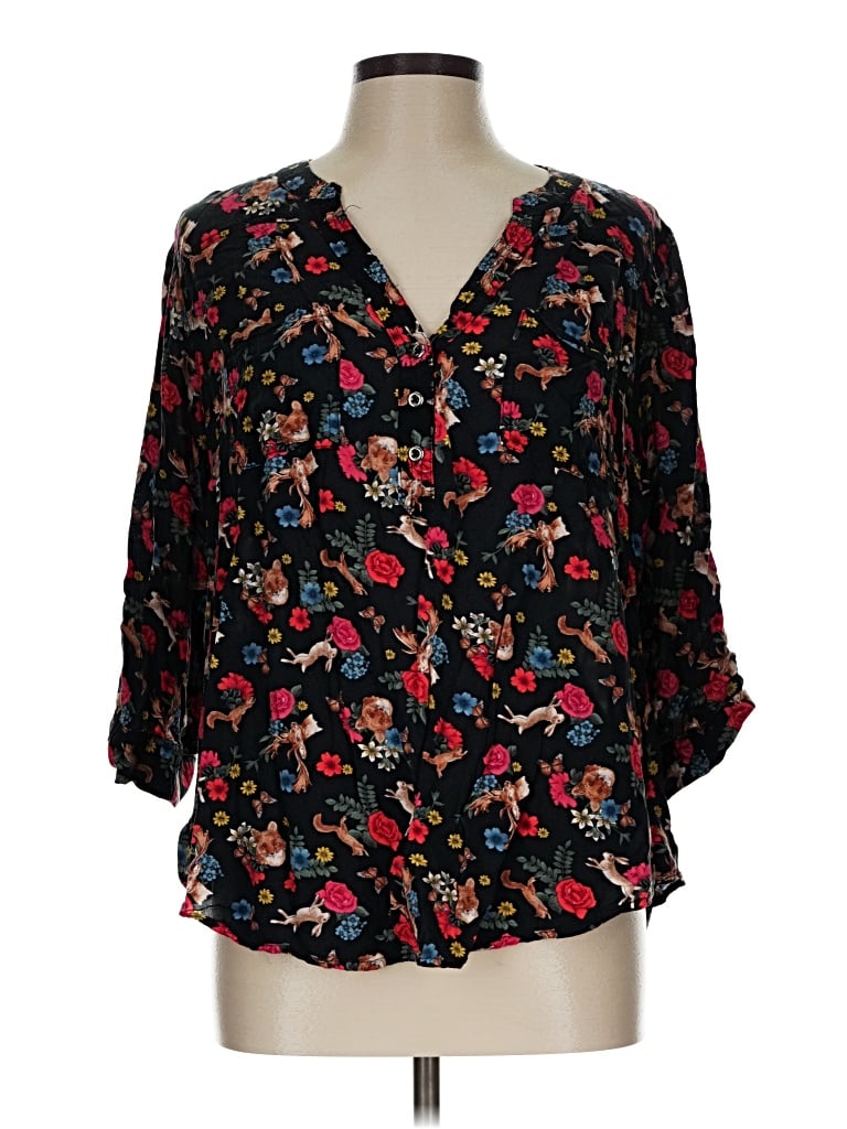 Pre-owned Torrid 3/4 Sleeve Blouse In Black