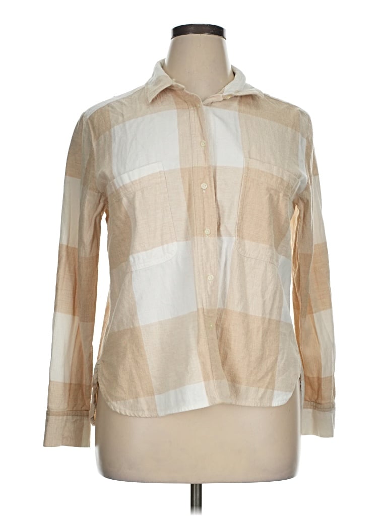 Pre-owned Ann Taylor Loft Long Sleeve Button Down Shirt In Tan