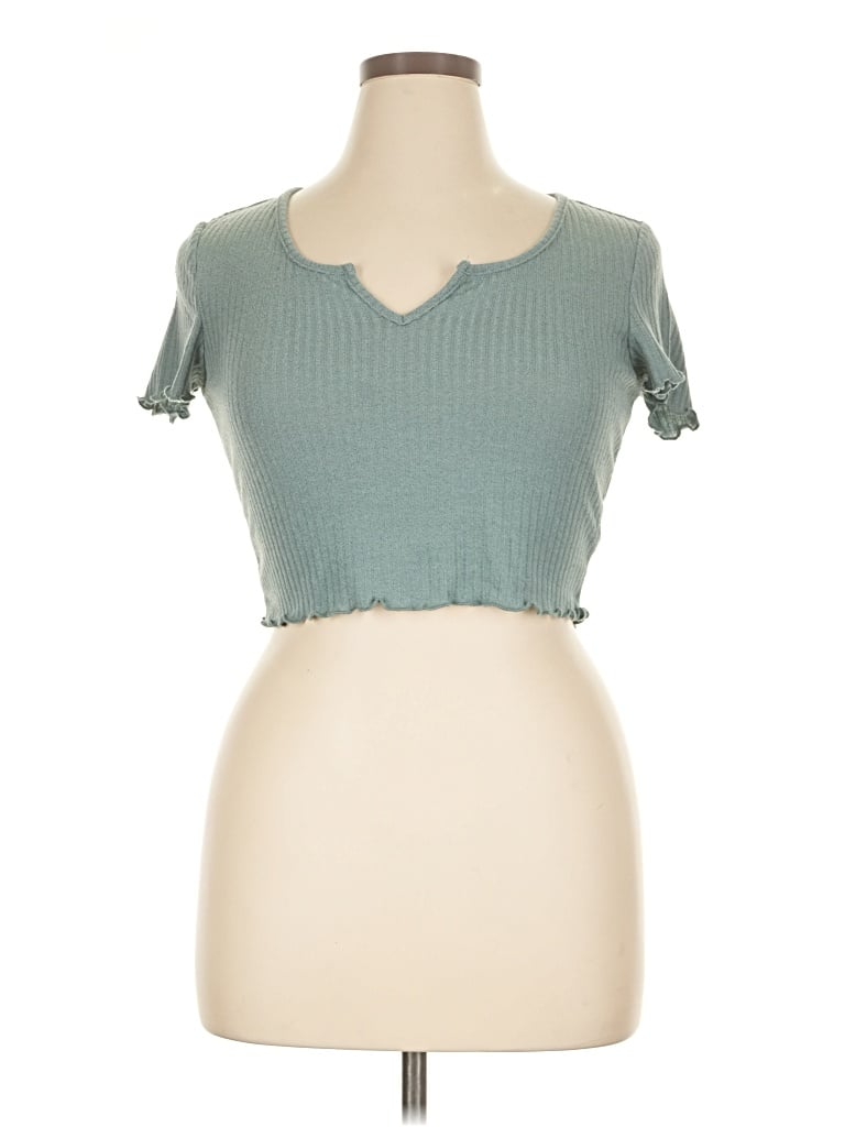 Pre-owned Shein Short Sleeve Top Teal Sweetheart Neckline Tops
