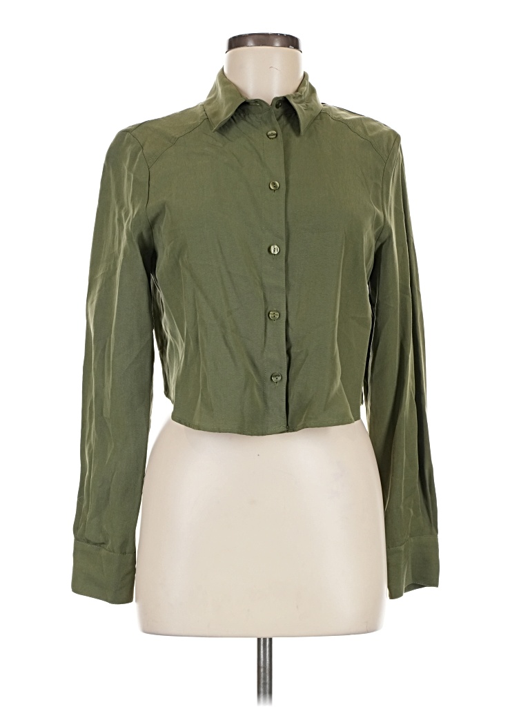 Pre-owned Zara Long Sleeve Blouse In Green