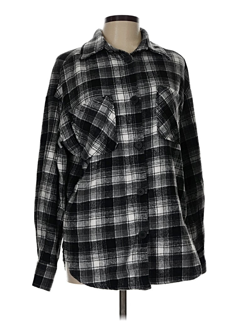 Pre-owned Pink Lily Long Sleeve Button Down Shirt In Black