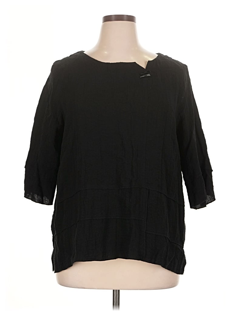 Pre-owned Peck & Peck 3/4 Sleeve Top Black Boatneck Tops