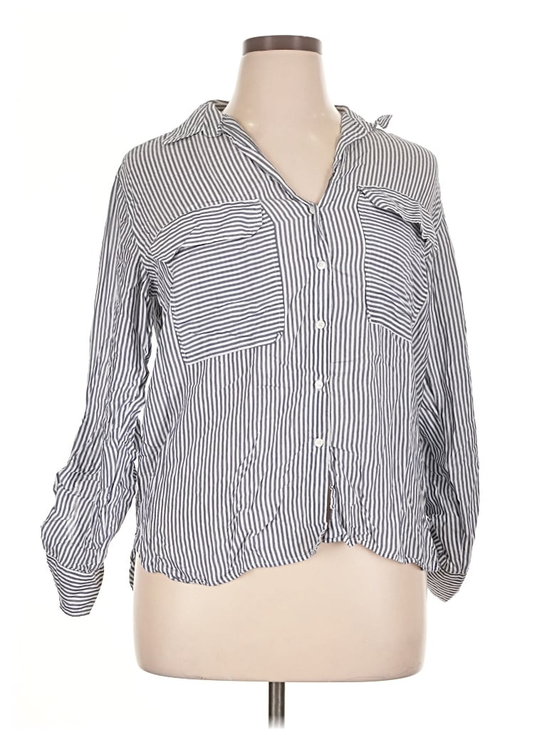 Pre-owned Zara 3/4 Sleeve Button Down Shirt In Gray