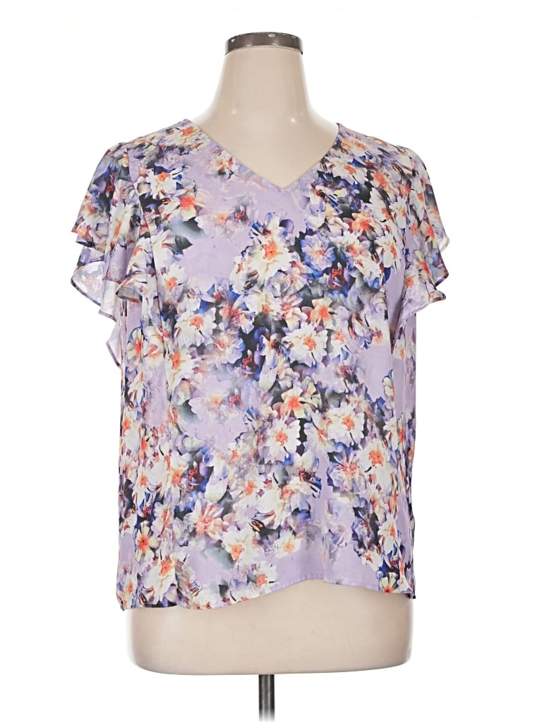 Pre-owned Liz Claiborne Career Short Sleeve Blouse In Purple