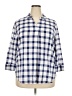 Van Heusen 100% Cotton Checkered-gingham Blue 3/4 Sleeve Button-Down Shirt Size XXL - photo 1