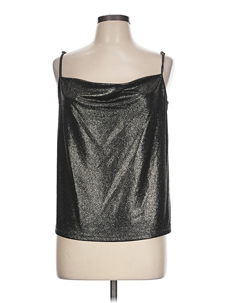 Pre-owned Donna Karan Sleeveless Top Silver Metallic Pattern Strapless Neckline Tops
