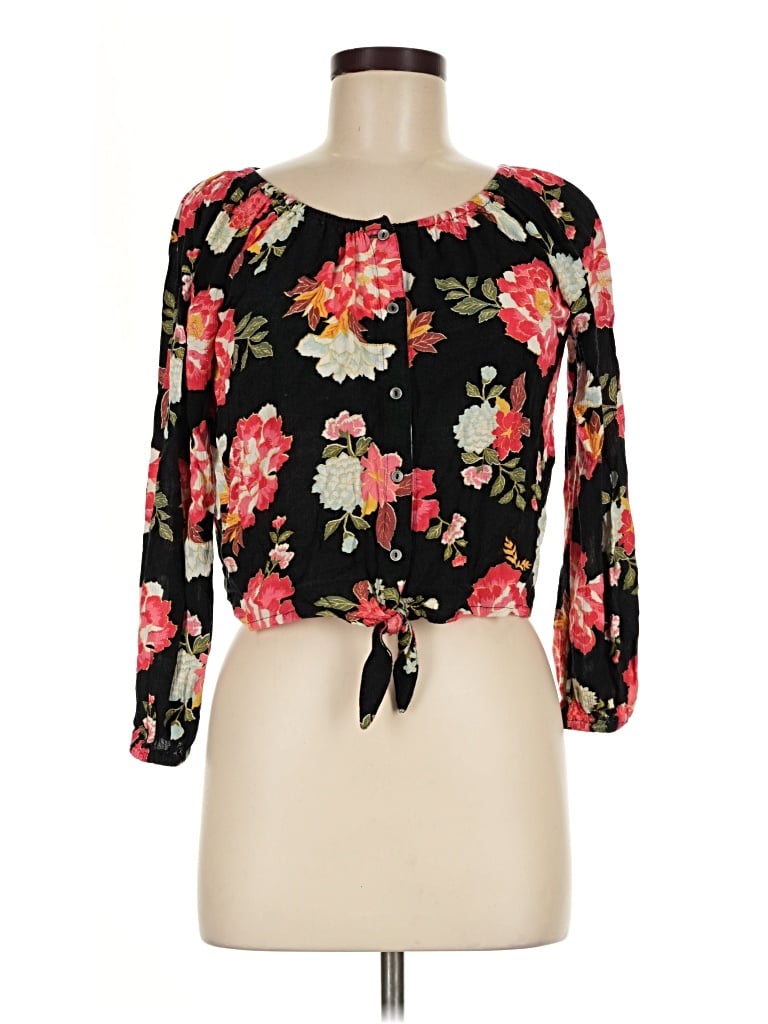 Pre-owned Billabong 3/4 Sleeve Blouse In Black