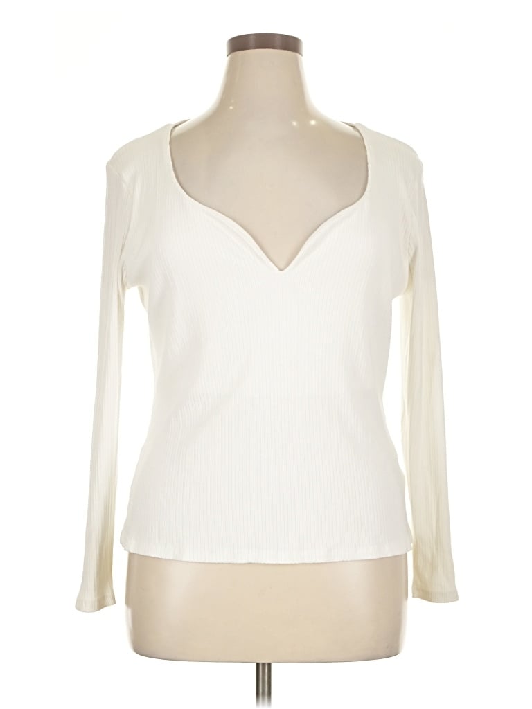 Pre-owned H&m Long Sleeve Top Ivory Plunge Neckline Tops