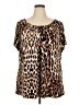 Worthington Animal Print Brown Short Sleeve Blouse Size 3X - photo 1