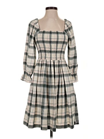 Madewell Lucie Elbow-Sleeve Smocked Mini Dress in Lebaum Plaid (view 1)