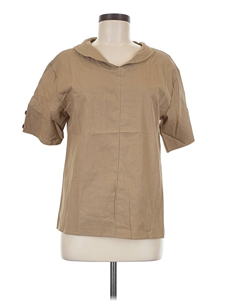 Pre-owned Unbranded Short Sleeve Blouse In Tan