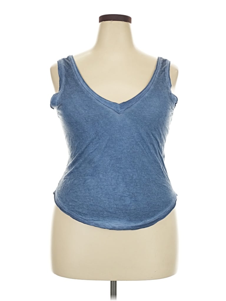 Pre-owned Fp Movement Tank Top Blue Plunge Neckline Tops