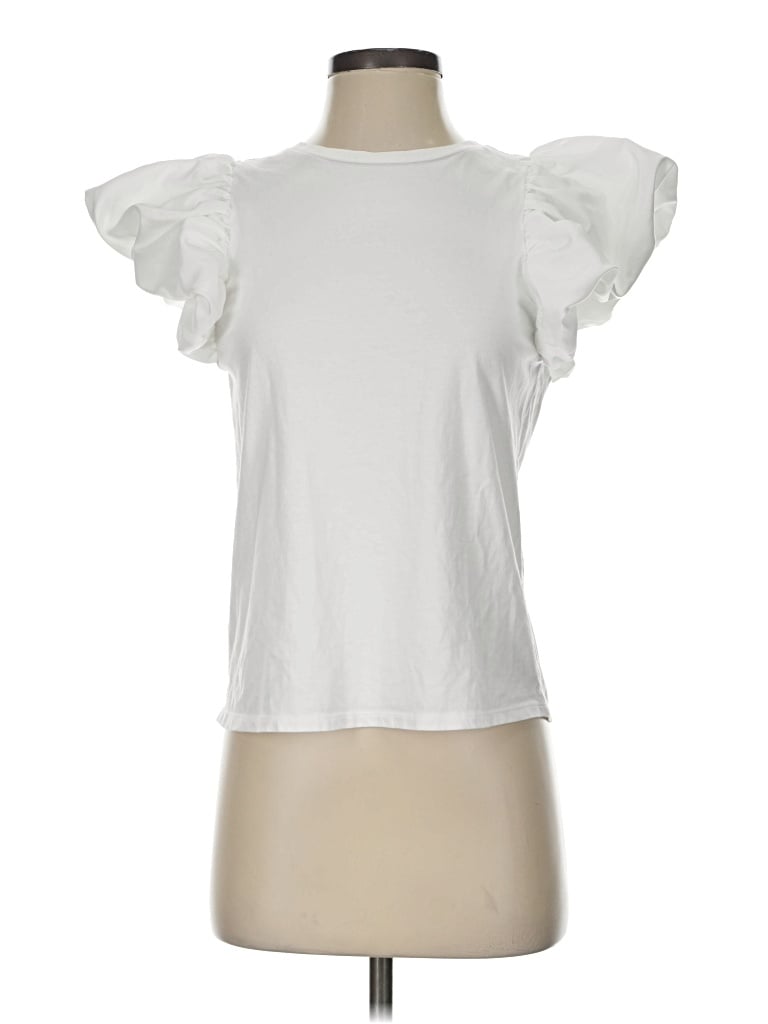 Pre-owned Express Short Sleeve Top White Ruffles Neckline Tops