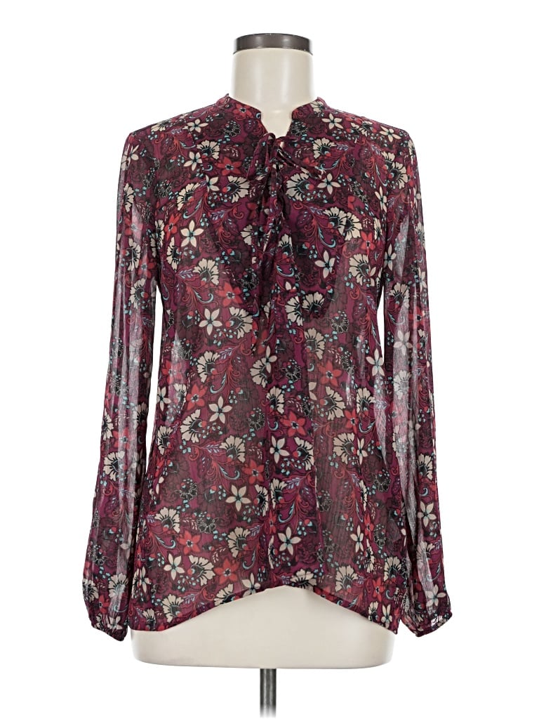 Pre-owned Hollister Long Sleeve Blouse In Burgundy