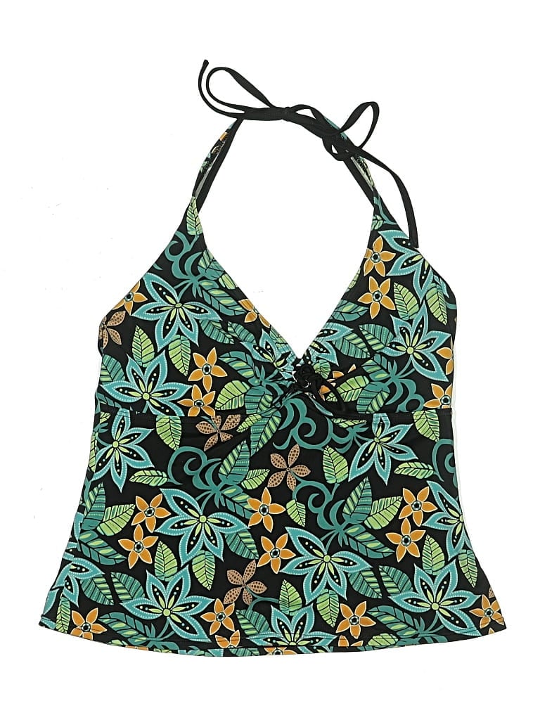 Pre-owned Assorted Brands Swimsuit Top Green Tropical Pattern Swimwear