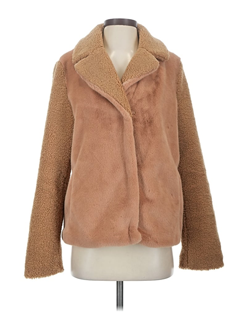 Pre-owned French Connection Faux Fur Jacket In Tan