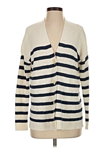 Madewell V-Neck Button-Front Long Cardigan Sweater in Stripe (view 1)