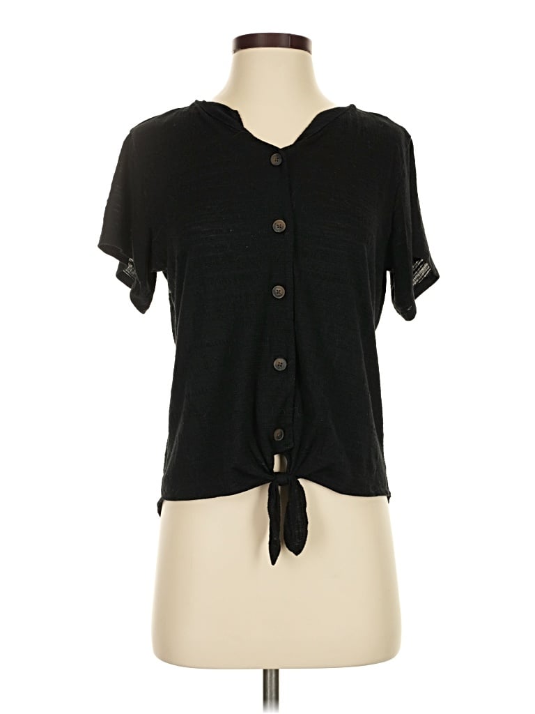 Pre-owned Weatherproof Short Sleeve Top Black Keyhole Neckline Tops
