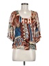 Corey Lynn Calter Aztec Or Tribal Print Multi Color Blue Short Sleeve Blouse Size 8 - photo 1