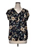 Halogen 100% Polyester Floral Blue Short Sleeve Blouse Size XL - photo 1