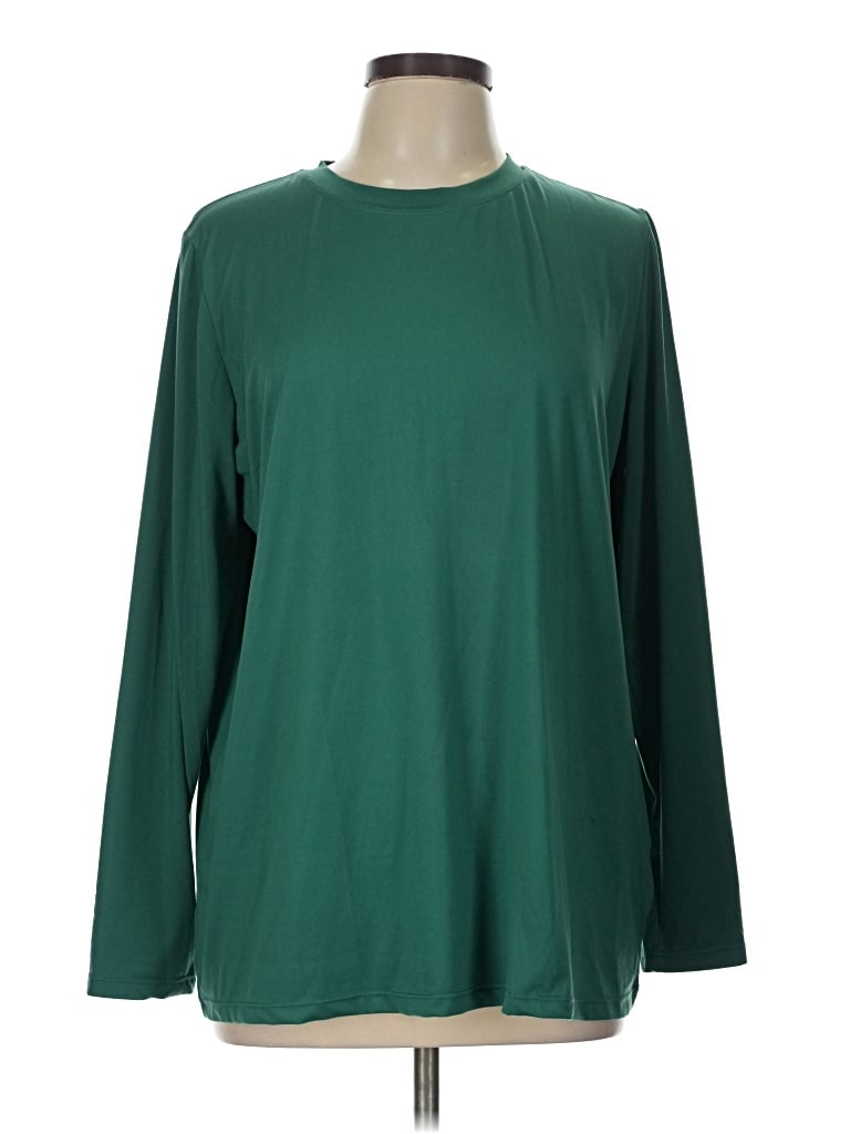 Pre-owned Pinspark Long Sleeve Top Green Crew Neck Tops
