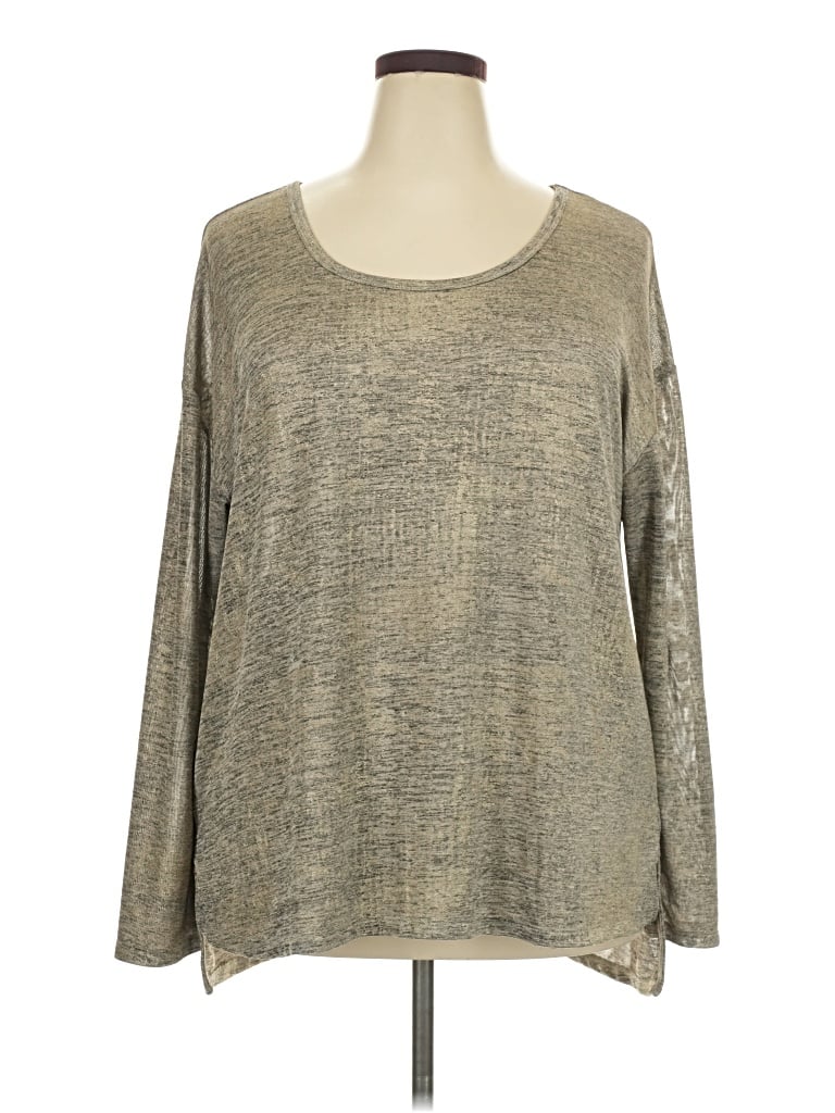 Pre-owned Lane Bryant Long Sleeve Top Gray Metallic Pattern Scoop Neck Tops