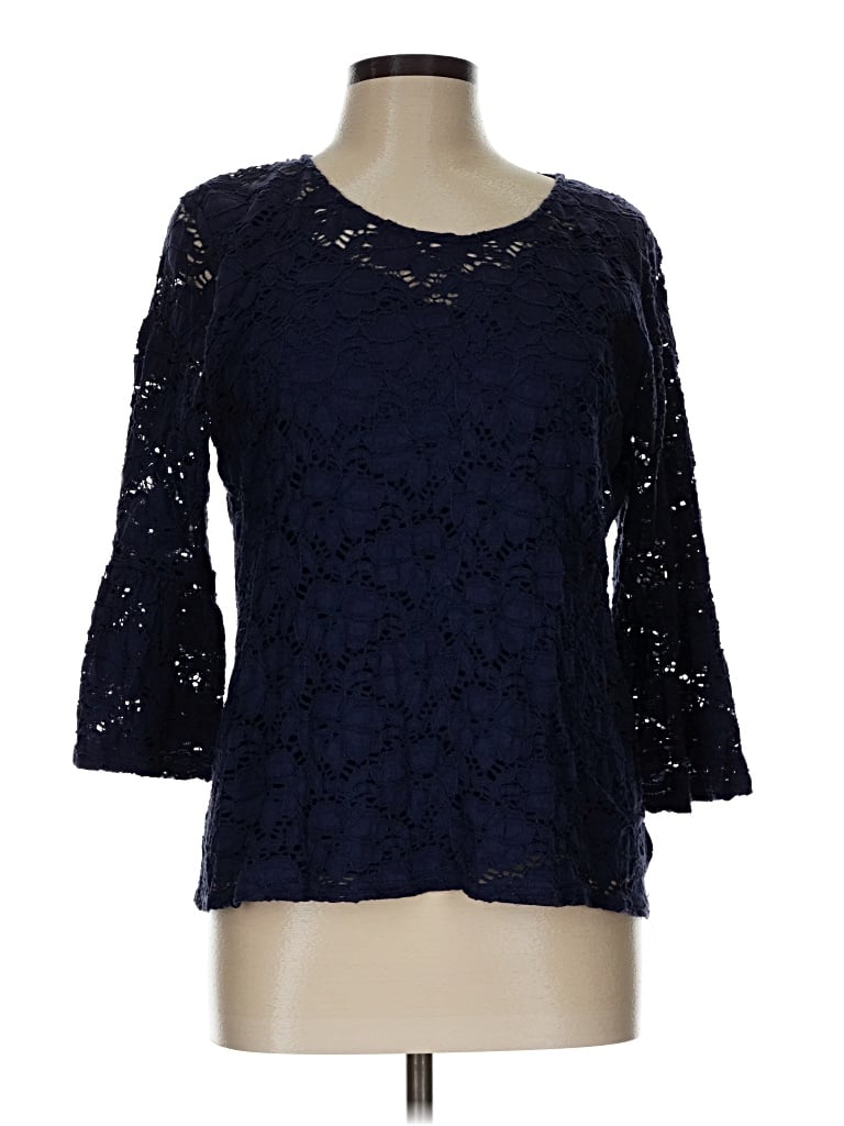 Pre-owned Peck & Peck 3/4 Sleeve Top Blue Keyhole Neckline Tops
