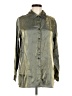 Jaclyn Smith Metallic Green Gold Long Sleeve Button-Down Shirt Size 8 - photo 1